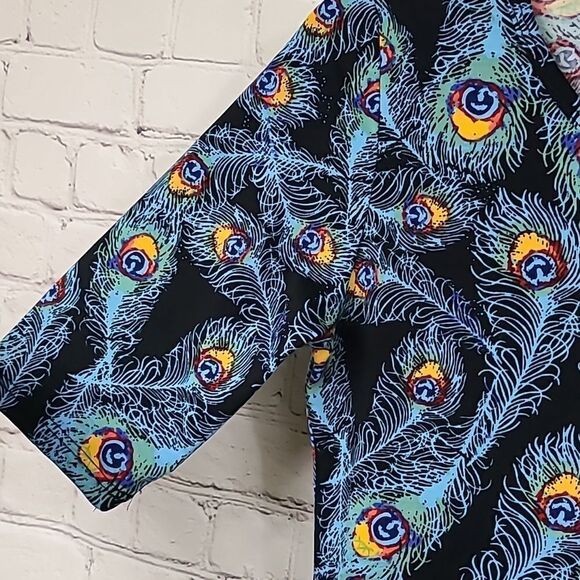 NWT LuLaRoe Peacock Feather Print Dress Julia Midi Black Fitted Sheath Bodycon - Picture 5 of 12